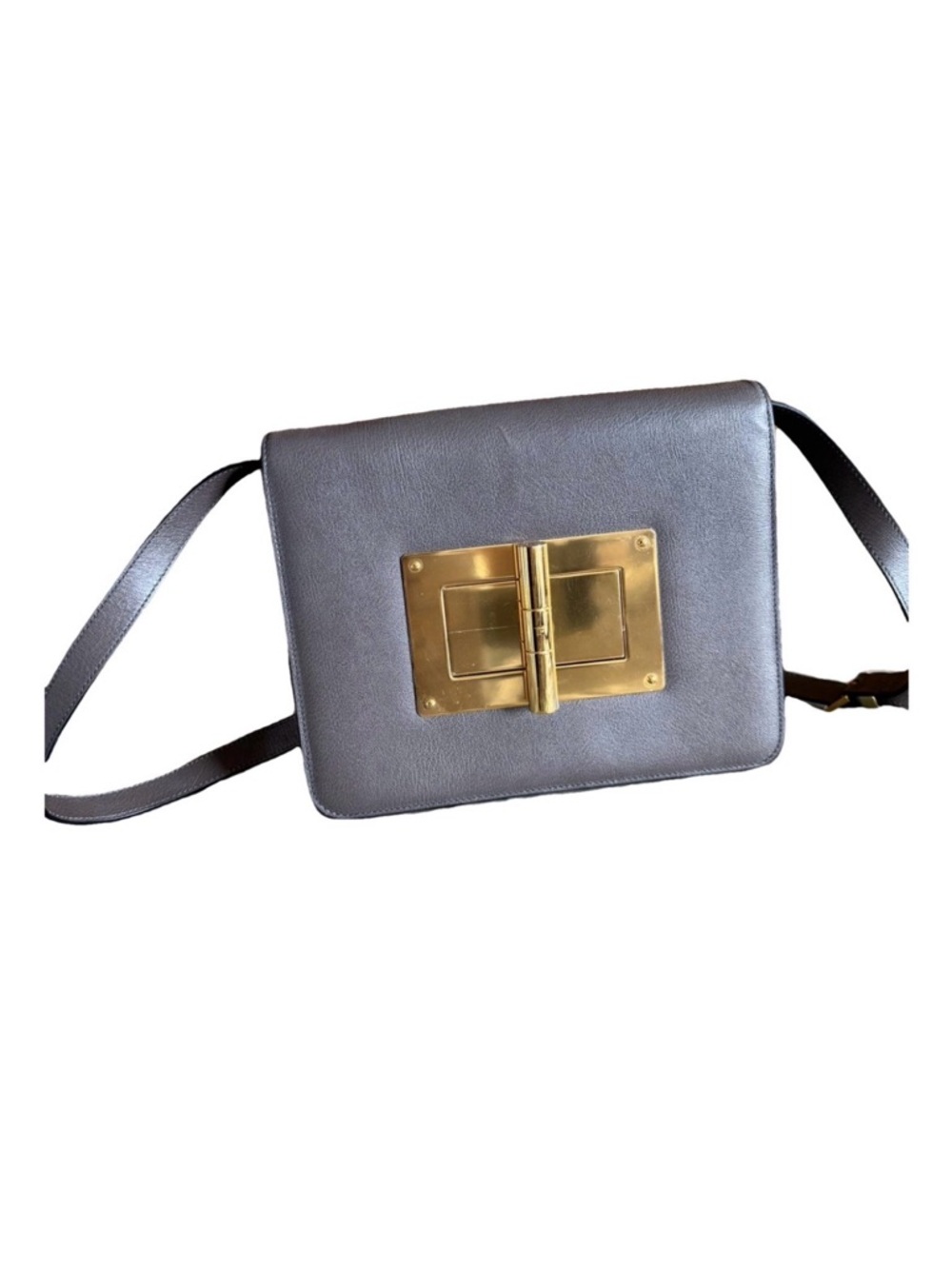 Tom Ford Gray Leather Crossbody with Gold Turn-Lock
